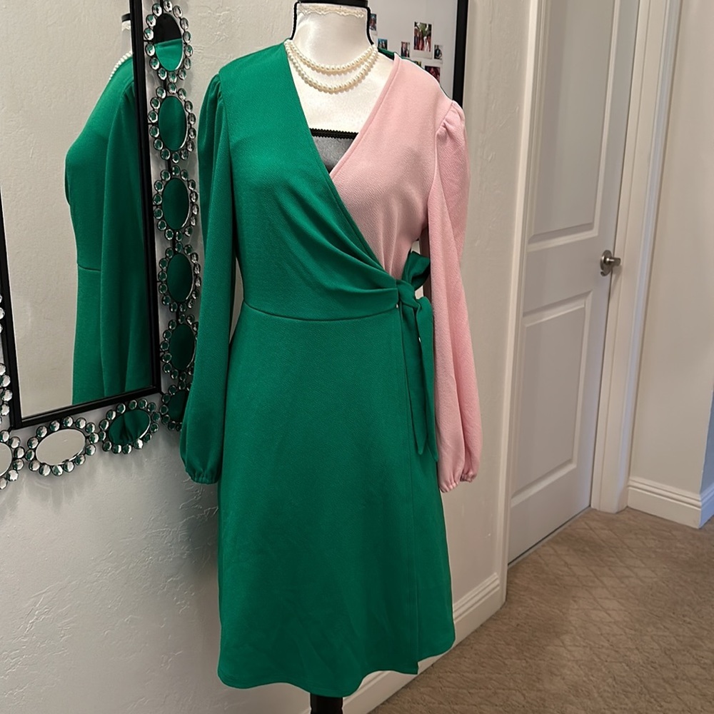 Colorblocked Surplice Side-Tie Dress